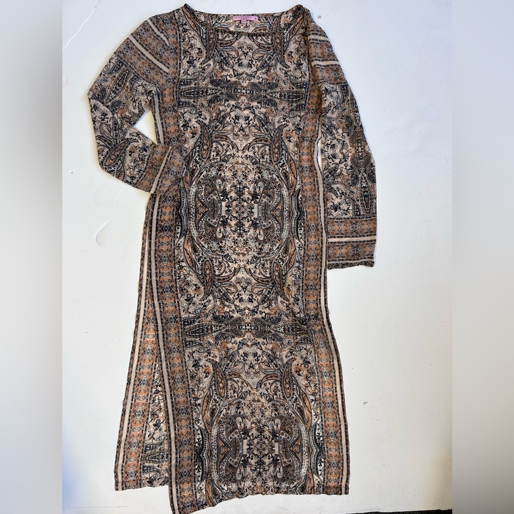 Vintage Calypso Paisley Long Sleeve Tunic with Side Slits